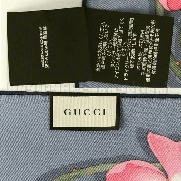 GUCCI steel blue FLOWER WEBBY country roses & insects silk 35" Scarf NWT + bag🎁 - Picture 5 of 6